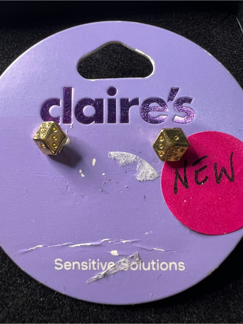 New Claire's Gold Dice Stud Earrings